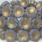 Koraliki Czech Glass Beads Hawaii Flower 14 mm matte lt. blue/bronze