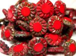 Koraliki Czech Glass Beads Sunflower 14mm picasso red