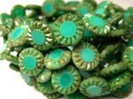 Koraliki Czech Glass Beads Sunflower 14mm picasso turquoise