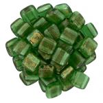CzechMates Tile Bead 6mm Gold Marbled Green Emerald 20 szt.
