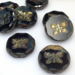 Koraliki 26x0,6mm Glass Beads Butterfly black beige - 1 szt