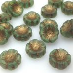 Koraliki Czech Glass Beads Hawaii 14 mm Matte Green/Old Patina