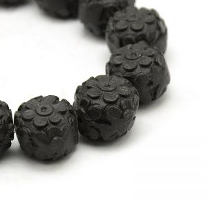 Rzeżbiony dwustronnie koralik z dziurką 16x13mm black cinnabar - 1 szt