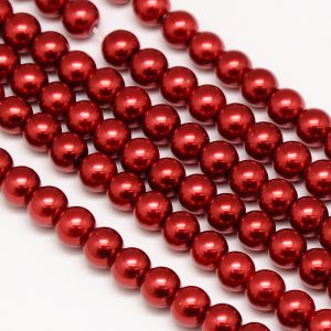 Perły szklane  10mm  czerwony - sznur(ok. 42 szt)