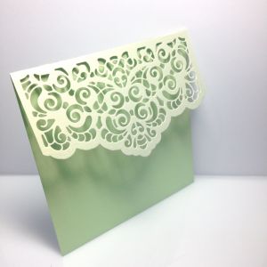 Baza kartki -zaproszenia LACE 13x13,5cm metallic beige - green (kart.220gr) - 1 szt