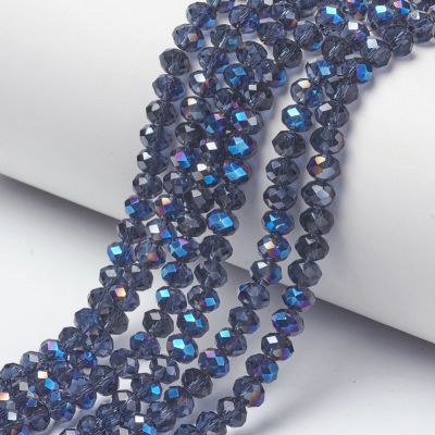 Rondelle  fasetowane plated MIDNIGHT BLUE 4x3mm  sznur ( ok. 145szt)