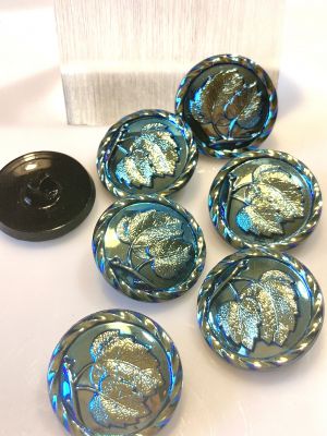Guzik szklany 27 mm LEAF dichroic metallic blue - 1 szt