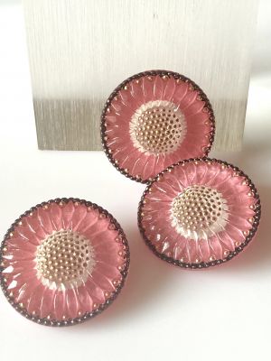 Glass Buton 31.5mm FLOWER - satin pink / gold  - 1 pc