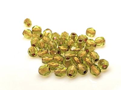 Fire Polish 4 mm Copper Lined OLIVINE - 40 szt.