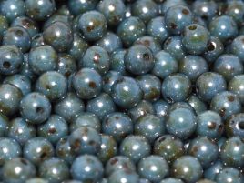 Round Beads 3 mm Chalk White Blue Luster 50 szt