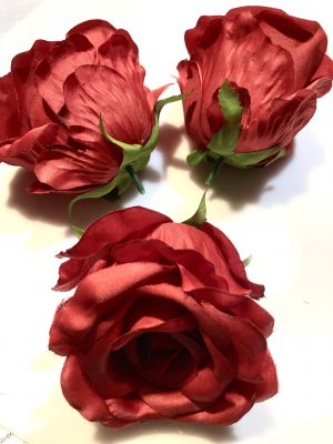 Róża - sztuczna - śr.10 cm wys.7 cm XL czerwony - poliester - 1 szt