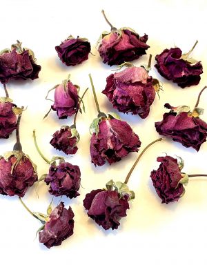 Kwiaty suszone RÓŻE  3 D ( M )  ciemny amarant/bordowy  (główki ok. 2-4,5 cm)  4 szt - 1 op