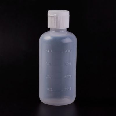 Butelka plastikowa z zakrętką z dozownikiem ( typ: Clamshell ) 120ml z podziałką  - 1 szt