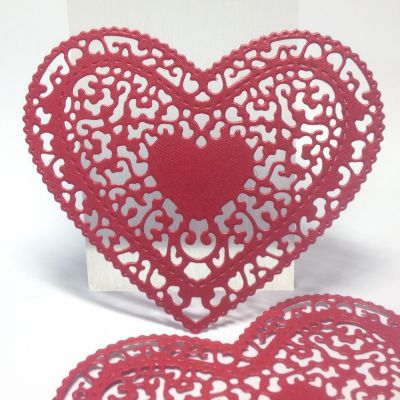 Scrapki HEART - 9x8 cm metallic  red (220gr ) -1 szt