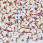 Rocaille 6/0 Czech seed beads - Opaque White Striped Red - 10 gram