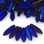 2-hole Daggers Beads 5x16mm: Jet Etched Azuro Full 10 szt.