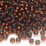 Rocaille 11/0 Czech seed beads - Transparent Topaz/Mettalic Green Lined - 10 gram