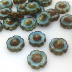 Koraliki Czech Glass Beads Hawaii 14 mm Picasso Blue/Old Amber