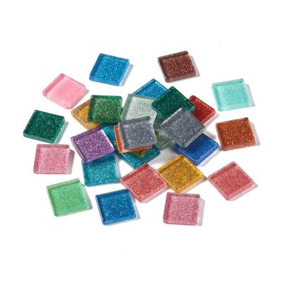 Mozaika - kaboszon  - 20x20x4 mm szkło  MIX BROWN / ORANGE/ YELLOW + glitter powder 5 szt - 1 op