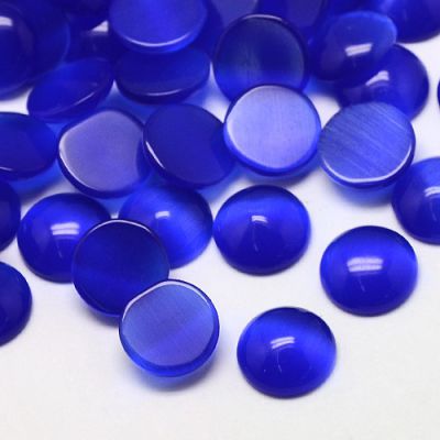 Kaboszon 25x4,5 mm szklany Kocie Oko, Round , Blue - 1szt