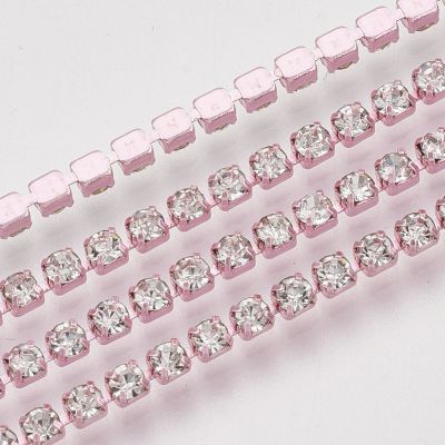 Taśma z kryształkami 2mm Pink - mosiądz galwanizowany -  25 cm