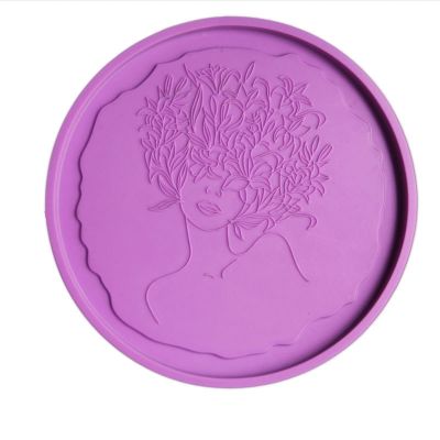 Cup Mat Silicone Molds, Flat Round with Girl Pattern  - 130x8 mm - 1 szt