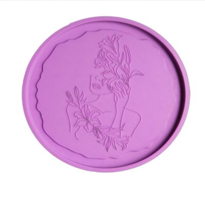 Cup Mat Silicone Molds, Flat Round with Girl Pattern  - 130x8 mm - 1 szt