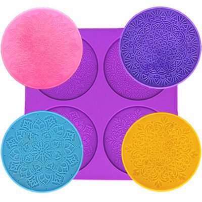 4 Styles Cup Mat Silicone Molds ,Flat Round with Flower,  4x100 mm (220x220x6mm ) - 1 szt