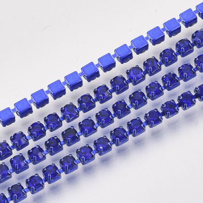 Taśma z kryształkami 2mm Sapphire - mosiądz galwanizowany -  25 cm