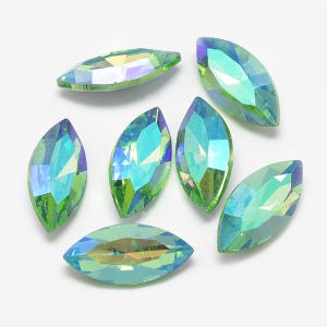 Glass Rhinestone Cabochons, Faceted 15x7x4mm LightGreen AB Color - 1 pc