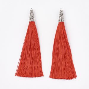 Polyester tassel witch alloy findings  90~96 x 8.5 mm red / antique silver  - 1 pc