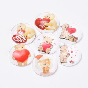 Glass Cabochons 12mm (12x4mm) BEAR WITH HEART- 1pc