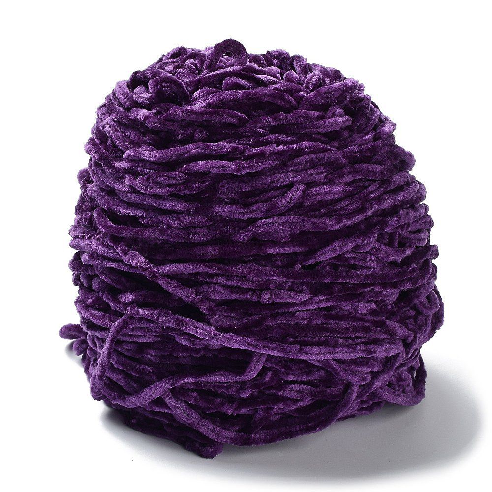 Wool Chenille Yarn, Velvet Cotton Hand Knitting Threads 5 mm , Purple , 95 -100 gram - 1 pc