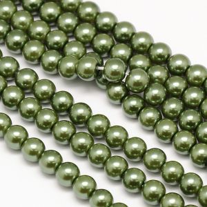 Perły szklane  10mm  Dark Olive Green - sznur(ok. 42 szt)