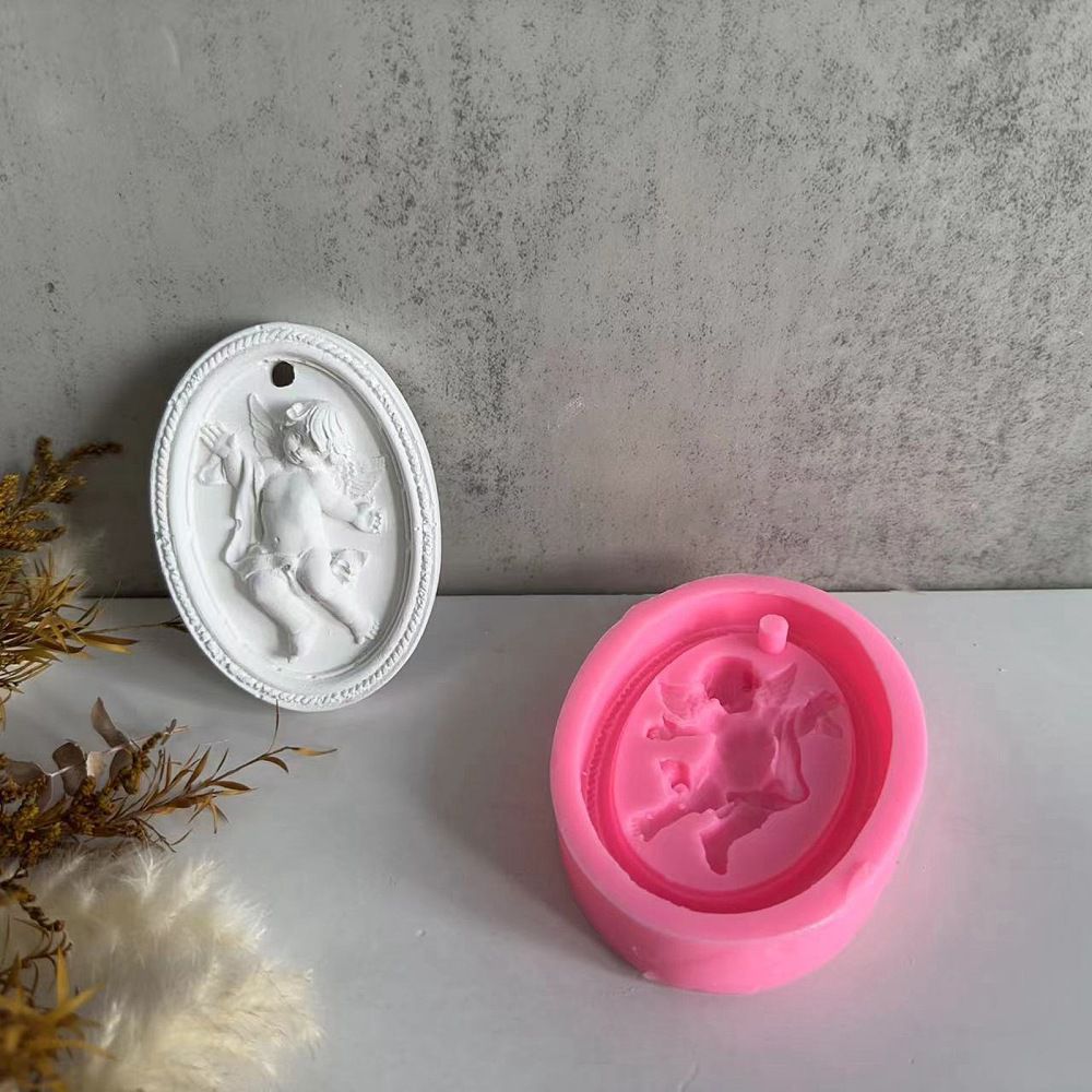 Oval with Angel Pendant DIY Silicone Molds , 107x80x20mm - hole 7 mm - 1 pc