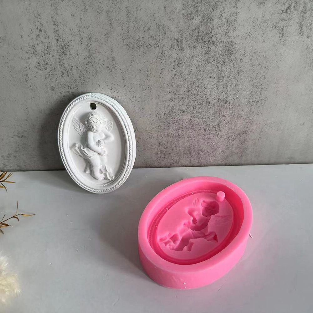 Oval with Angel Pendant DIY Silicone Molds , 107x79x24mm - hole 7 mm - 1 pc