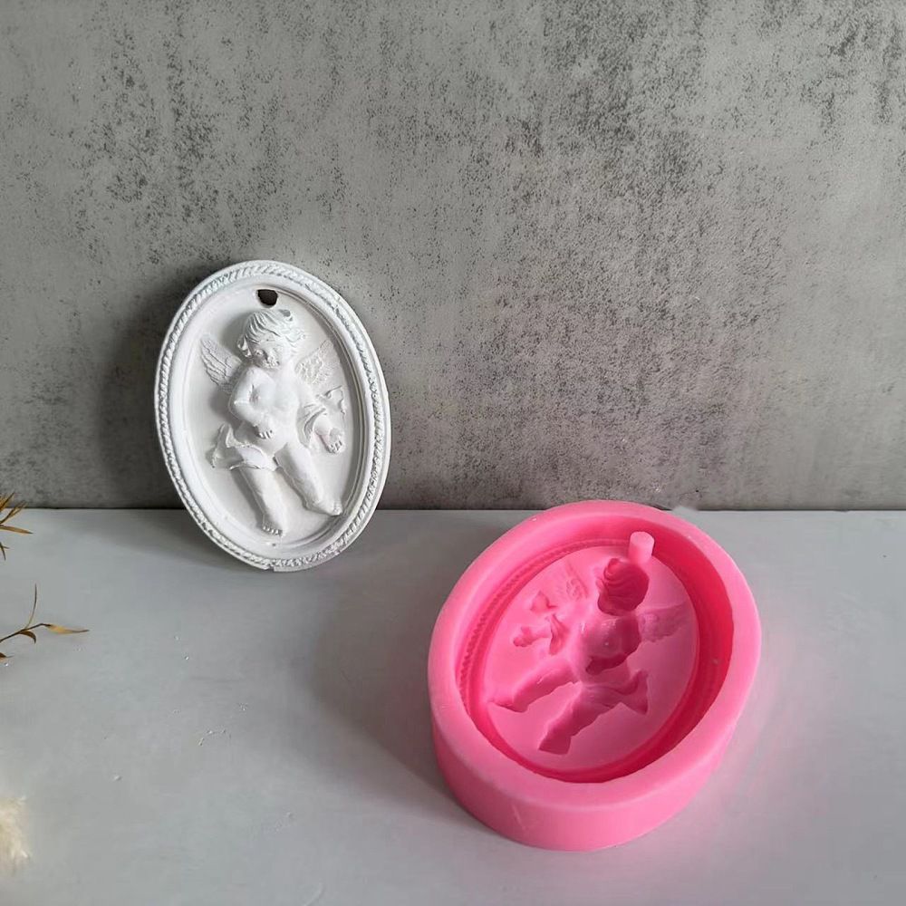 Oval with Angel Pendant DIY Silicone Molds , 107x80x20mm - hole 7 mm - 1 pc