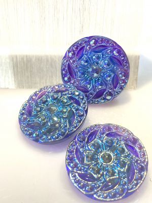 Guzik szklany 27 mm FLOWER dichroic Blue,violet/ gold - 1 szt