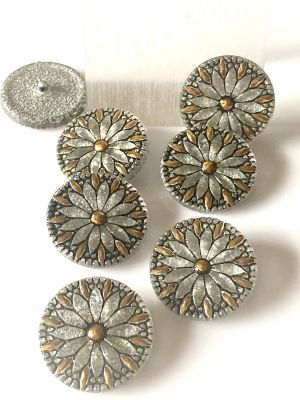 Glass Buton 31.5mm FLOWER - silver / gold - 1 pc