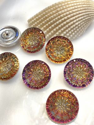 Glass Buton 18 mm FLOWER - dichroic copper / gold - 1 pc