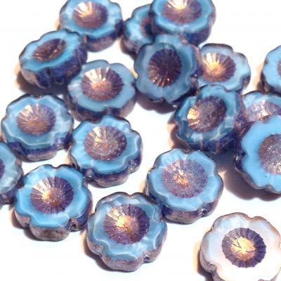 Koraliki Czech Glass Beads Hawaii 14 mm Picasso Blue/Antic Patina