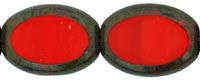 Koralik - Oval Window Beads 19 x 14mm : Opaque Red - Picasso - 1 szt