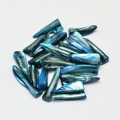 Dyed Natural Freshwater Shell Nugget Stick Beads, Steel Blue, 22~35x5~7x2mm, Hole: 1mm - 5 pc