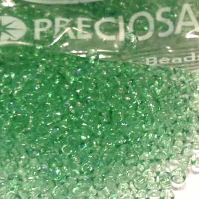 Rocaille 9/0 Czech seed beads - Transparent FLt. Gras Green  -10 gram