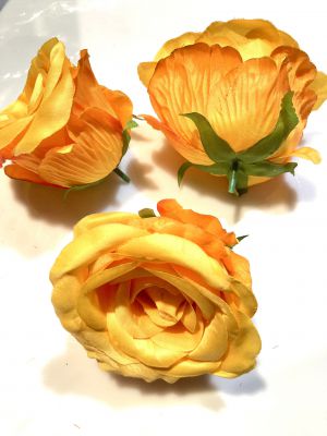 Róża - sztuczna - śr.10 cm wys.7 cm XL pomarańczowy - poliester - 1 szt