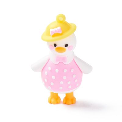 PVC Cartoon Duck Doll Pendants, Pearl Pink, 62x39x24mm, Hole: 3mm - 1 pc