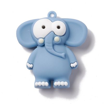 PVC Plastic Cartoon Big Pendants, Elephant, Light Steel Blue, 51x46.5x16.5mm, Hole: 3mm - 1 pc