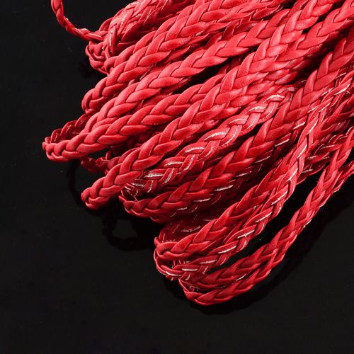 Braided Imitation Leather Cords, Herringbone Bracelet Findings, Red , 5x2mm - 1m