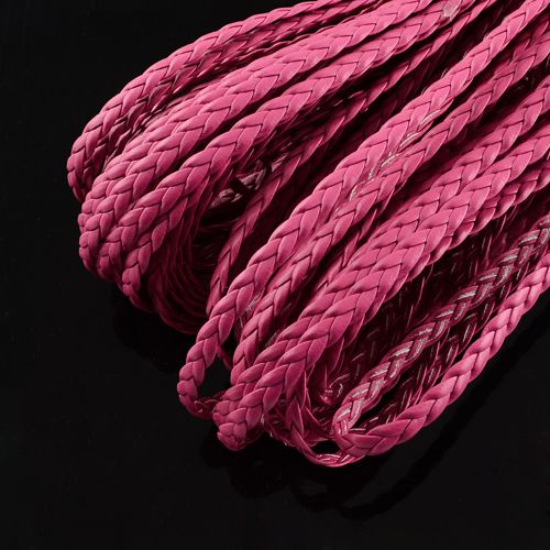 Braided Imitation Leather Cords, Herringbone Bracelet Findings, Medium Violet Red  5x2mm - 1 m