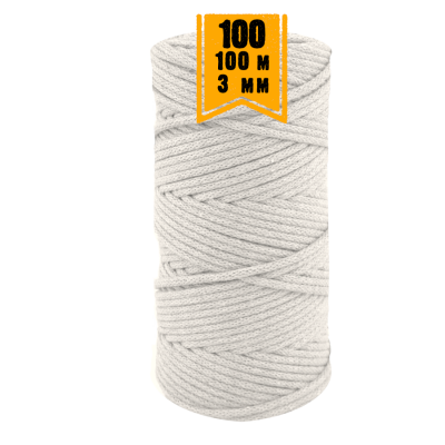Makrama sznurek pleciony 3 mm  bawełna - nawój 100m  col.100 - 1 szt